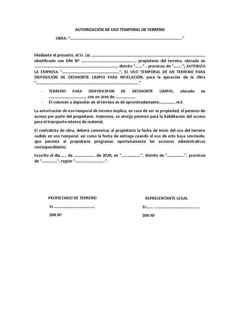Autorización de Uso Temporal de Terreno para Dme | PDF