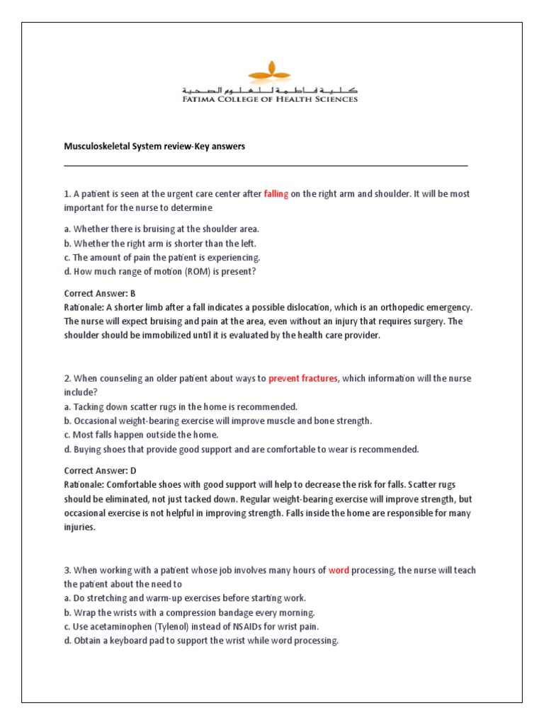 Musculoskeletal SystemKey Answers PDF Vitamin D Surgery