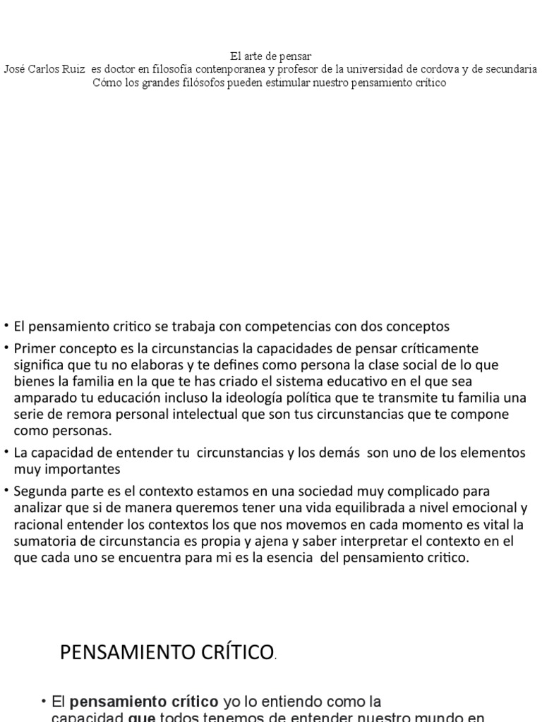 El arte de pensar crítico y reflexivo | PDF | Pensamiento | Pensamiento ...