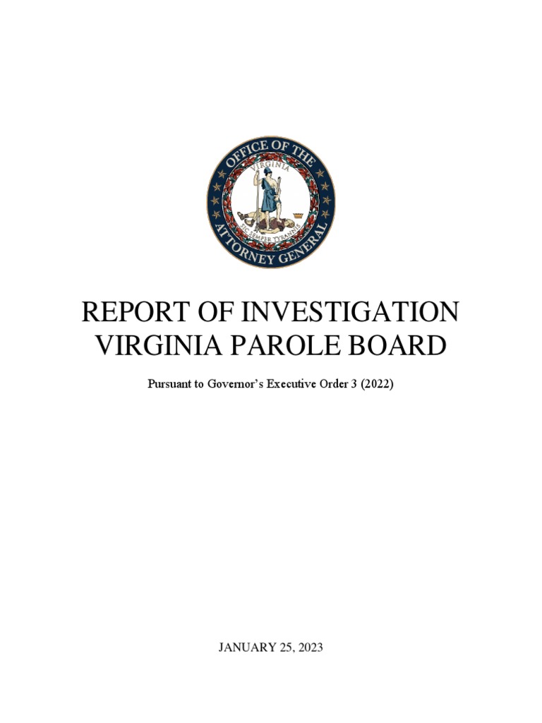 Report of Investigation Virginia Parole Board PDF Parole Three