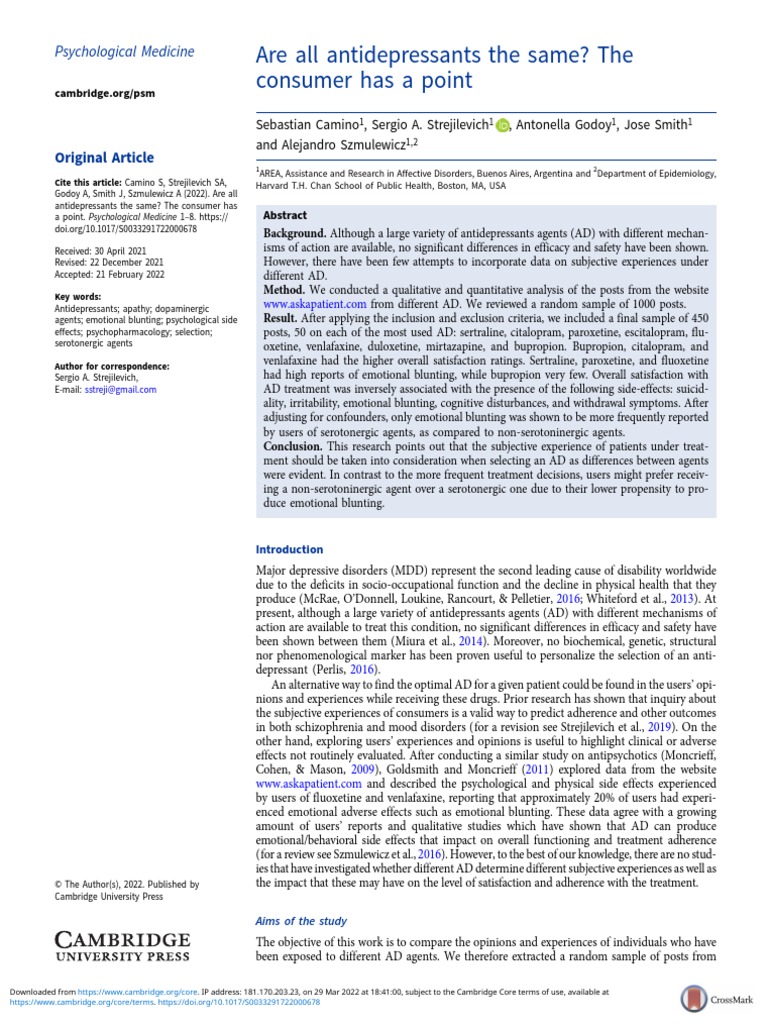 Are All Antidepressants The Same The Consumer Has A Point | PDF ...