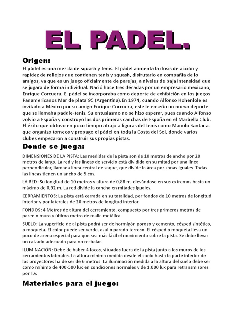 Historia y Reglas del Pádel | PDF | Deportes | Juegos de pelota