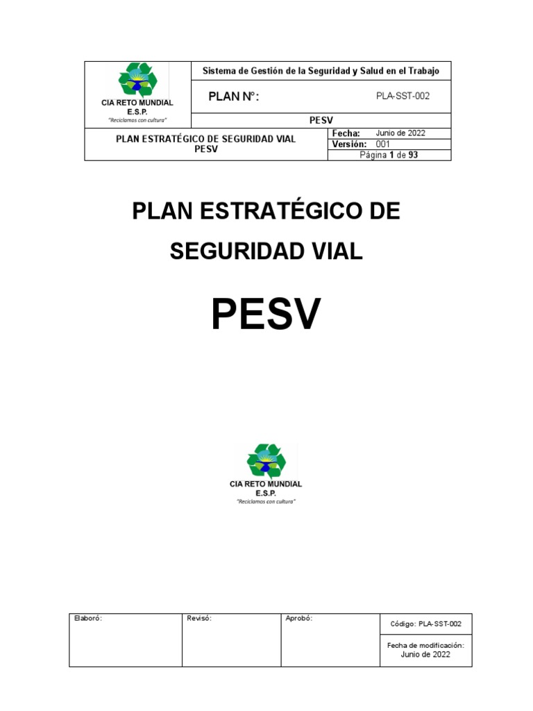 PLA-SST-002 Plan Estrategico de Seguridad Vial PESV | PDF | Accidente ...