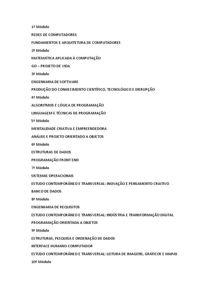 Grade Curricular de Engenharia de Software | PDF