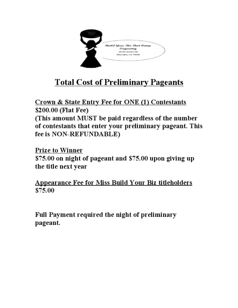 BYB Preliminary Pageant Costs | PDF