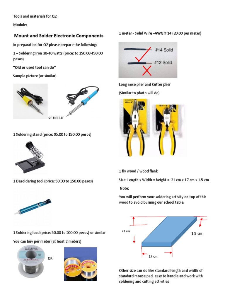 Mount and Solder Electronic Components Tools and Materials PDF