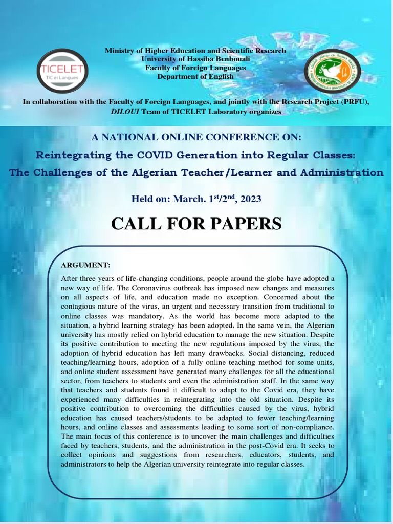 Call For Papers PDF Educational Technology Algeria