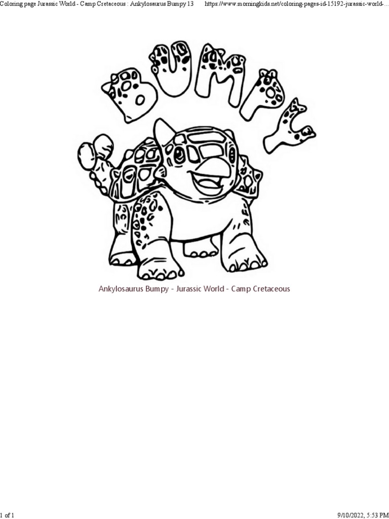 Meet Bumpy the Ankylosaurus A Coloring Page from Jurassic World Camp
