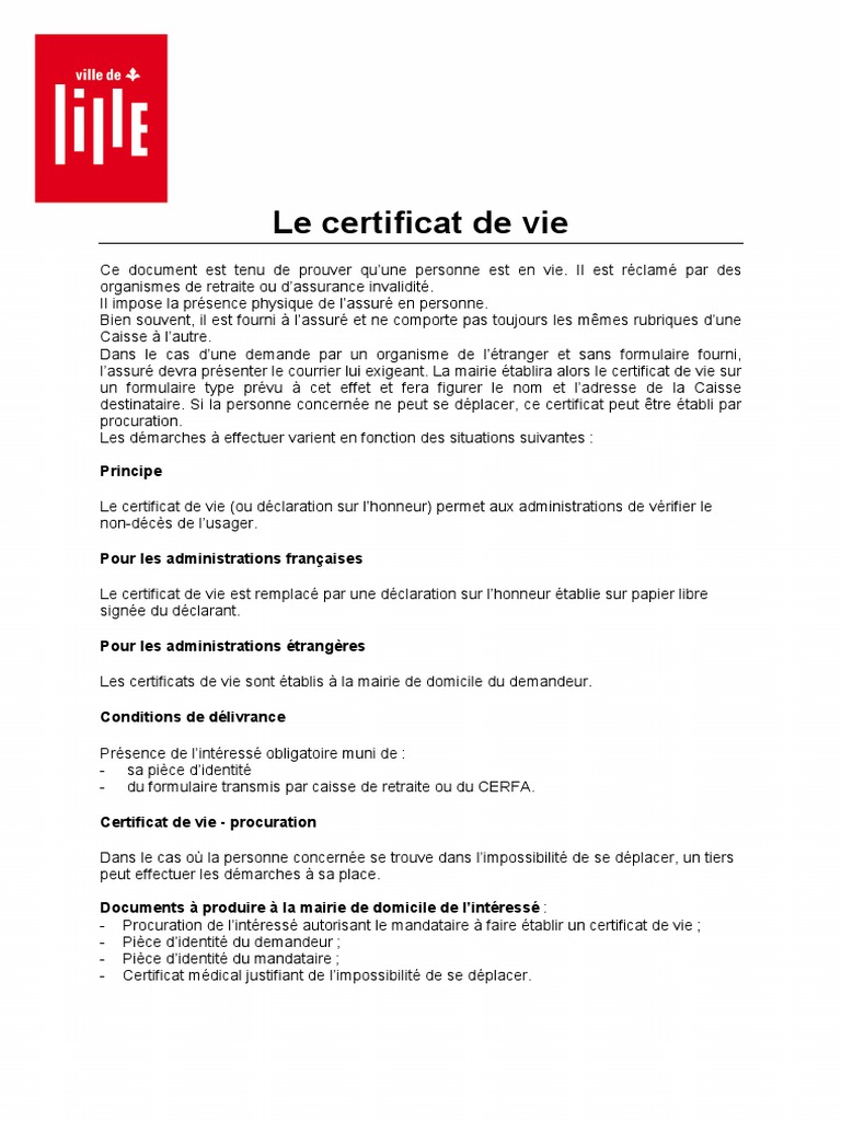 Certificat De Vie D marches Et Conditions PDF Document D identit 
