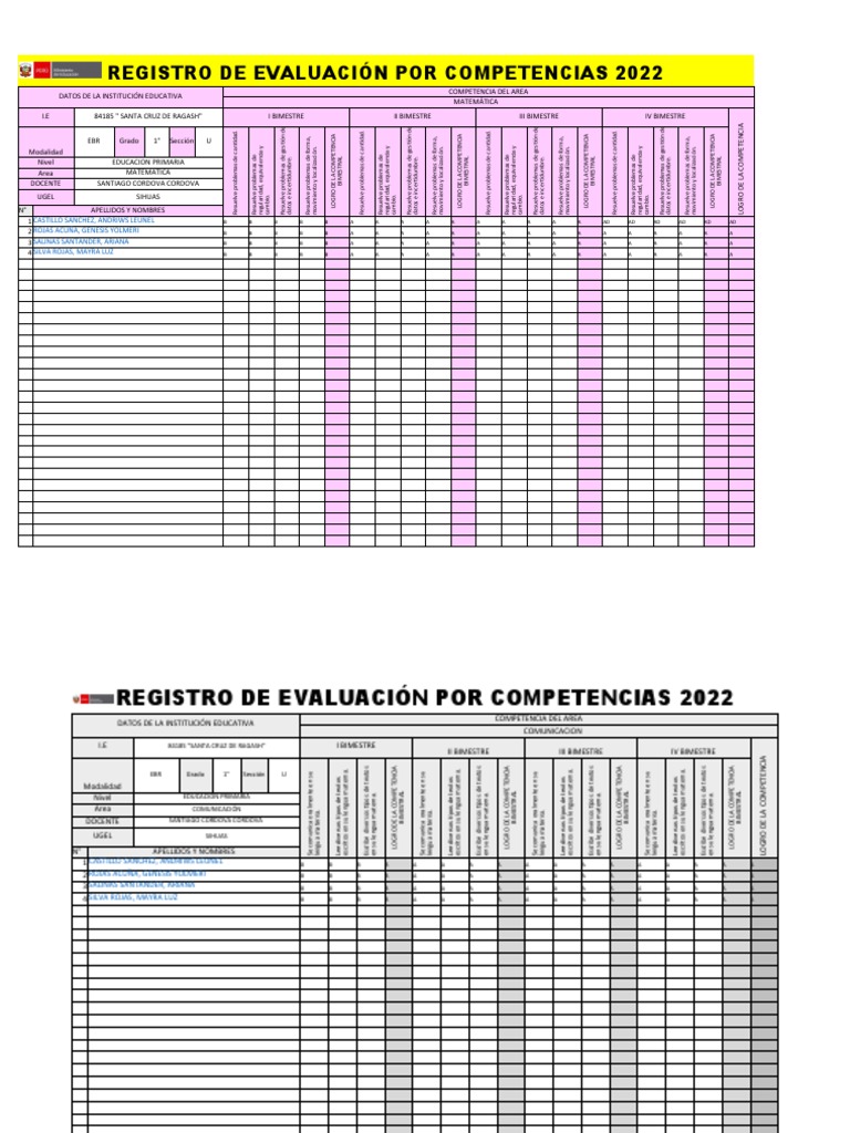 Registro Auxiliar de 1° de Primaria. 2022. | PDF | Educación primaria