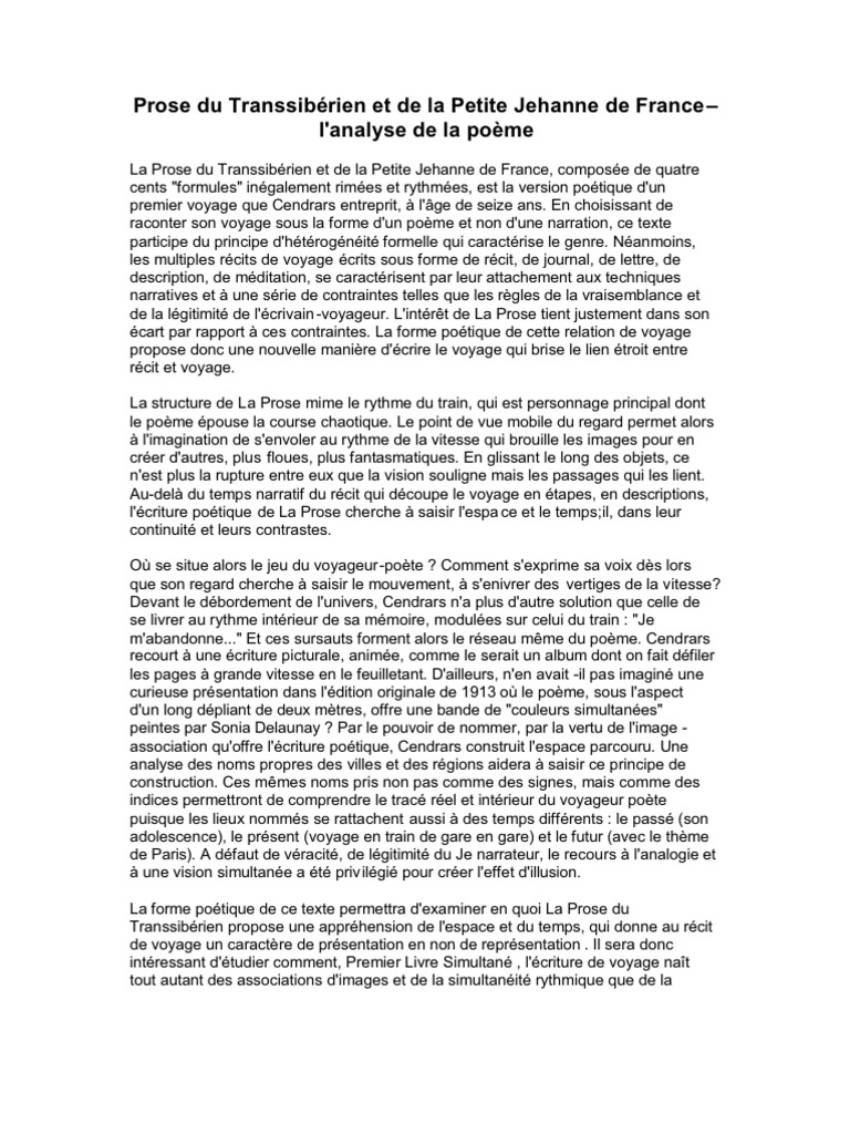 La Prose Du Transsibérien Nombre De Pages