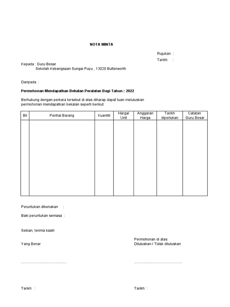 Nota Minta Format | PDF