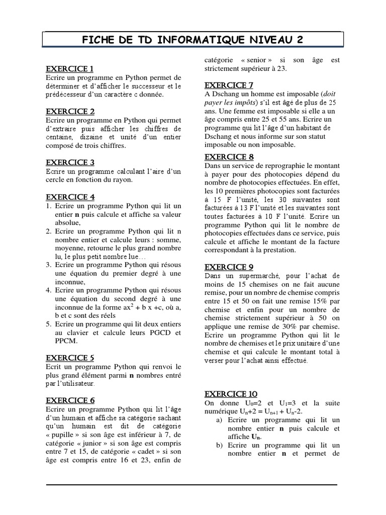 Exercices de programmation en Python | PDF | Nombre | Entier naturel