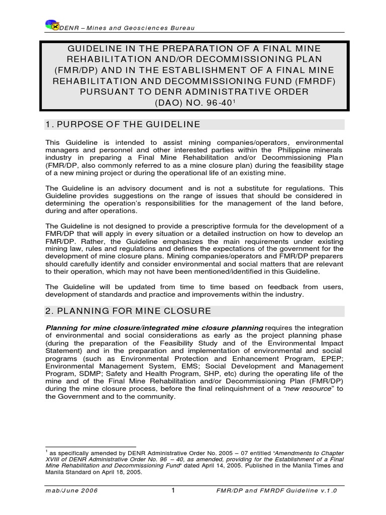 Final Mine Rehabilitation Guidelines | PDF | Risk | Risk Management