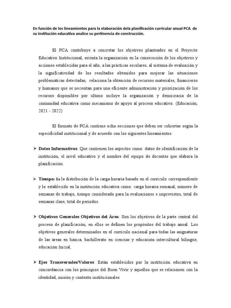 Planificación Curricular Anual PCA | PDF | Planificación | Plan de estudios