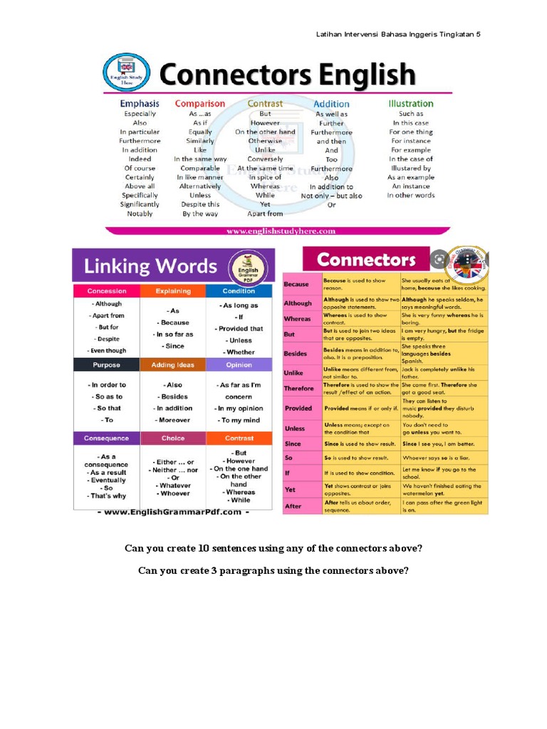 Latihan Intervensi Connectors and Linking Words PDF