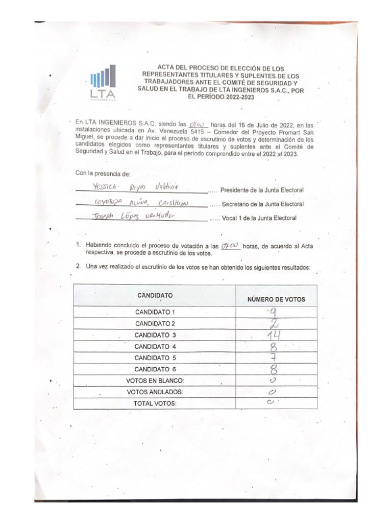 F-SSOMA-04.09 Acta Del Proceso de Elección-Escrutinio | PDF