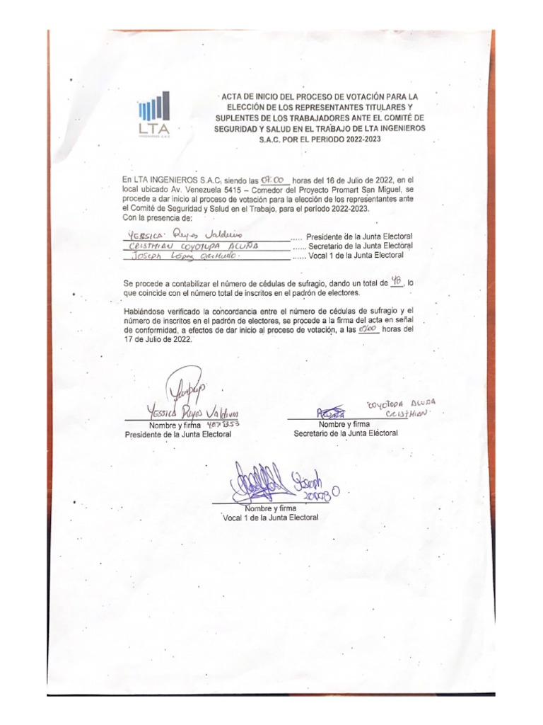 F-SSOMA-04.06 Acta de Inicio Del Proceso de Votación | PDF