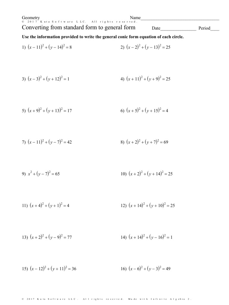 Converting Standard To General Form PDF Euclidean Plane Geometry