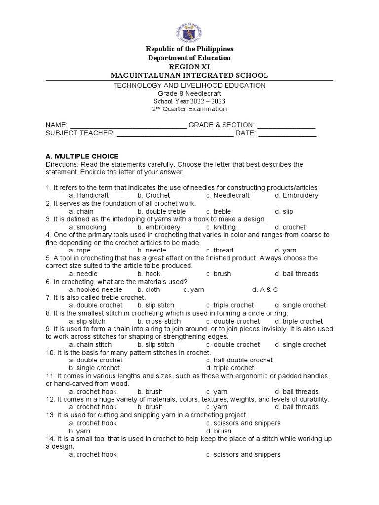 Technology And Livelihood Education Download Free Pdf Crochet Yarn