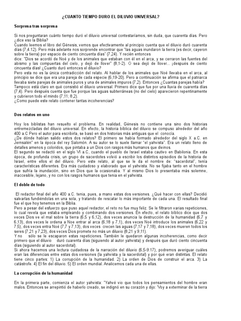 Cuanto Tiempo Durã El Diluvio | PDF | Mito de la inundación | Arca de Noé