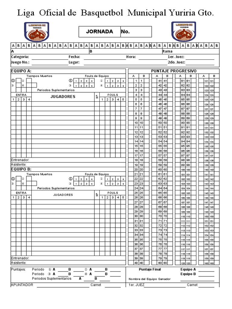 Hoja de Anotación - de Basquet | PDF, image size:768x1024