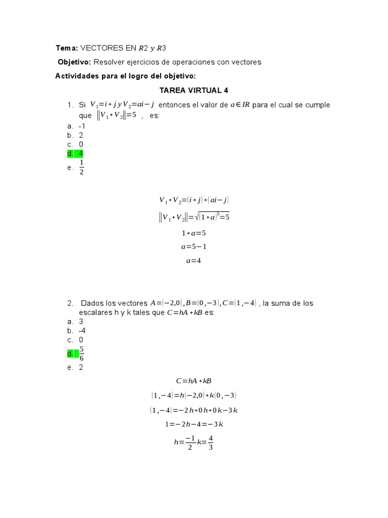 Tema: Vectores en 2 3: I+ J y V Ai J +V 5 | PDF | Geometria clasica ...