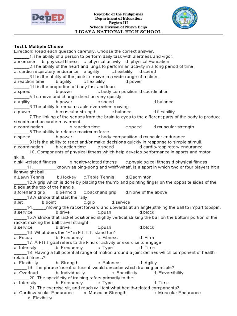 October Summative Test Teachers Copy PE 11 | PDF | Heart Rate ...