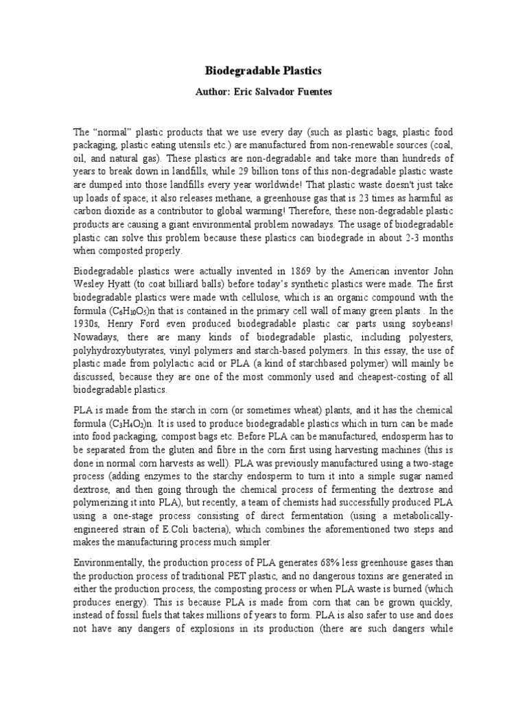 Biodegradable Plastics PDF Biodegradation Plastic