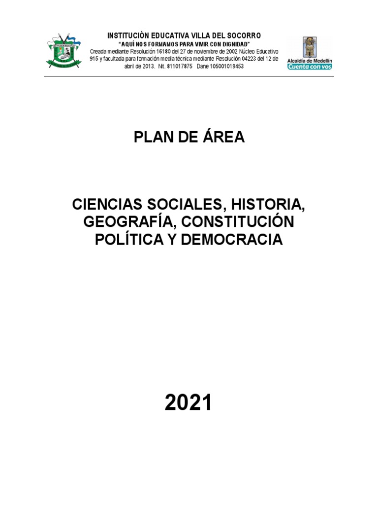 Plan de Area de Ciencias Sociales 2021 | PDF | Conocimiento | Aprendizaje