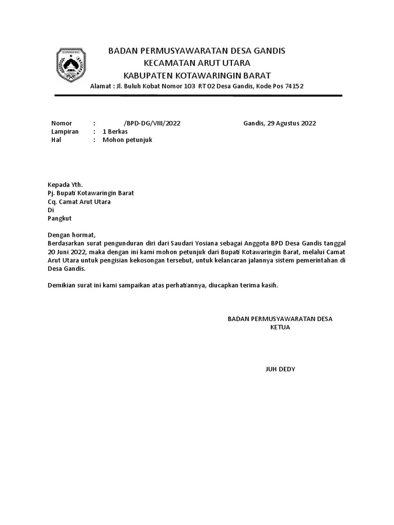 Surat Pemberitahuan Pengunduran Diri | PDF