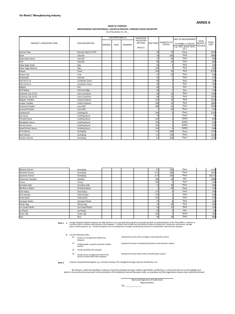 RMC 57-2015 Inventory Template | PDF | Value Added Tax | Dumpling
