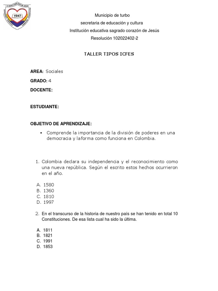 Taller de Sociales Grado 4 PDF | PDF