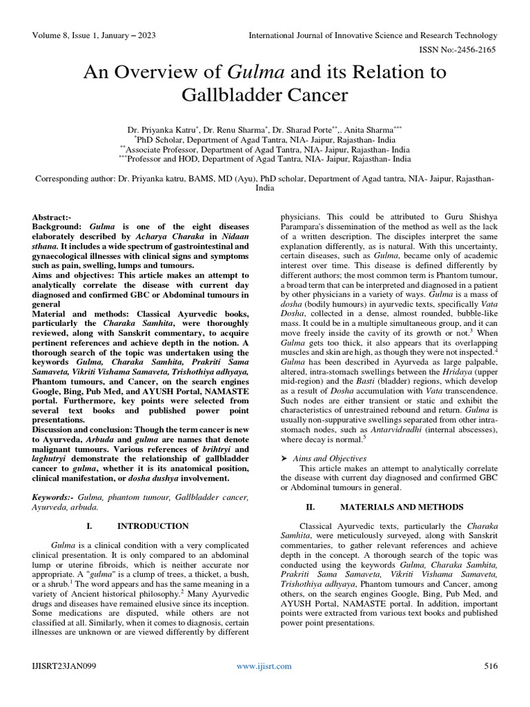 An Overview of Gulma and Its Relation To Gallbladder Cancer PDF Ayurveda Gallbladder