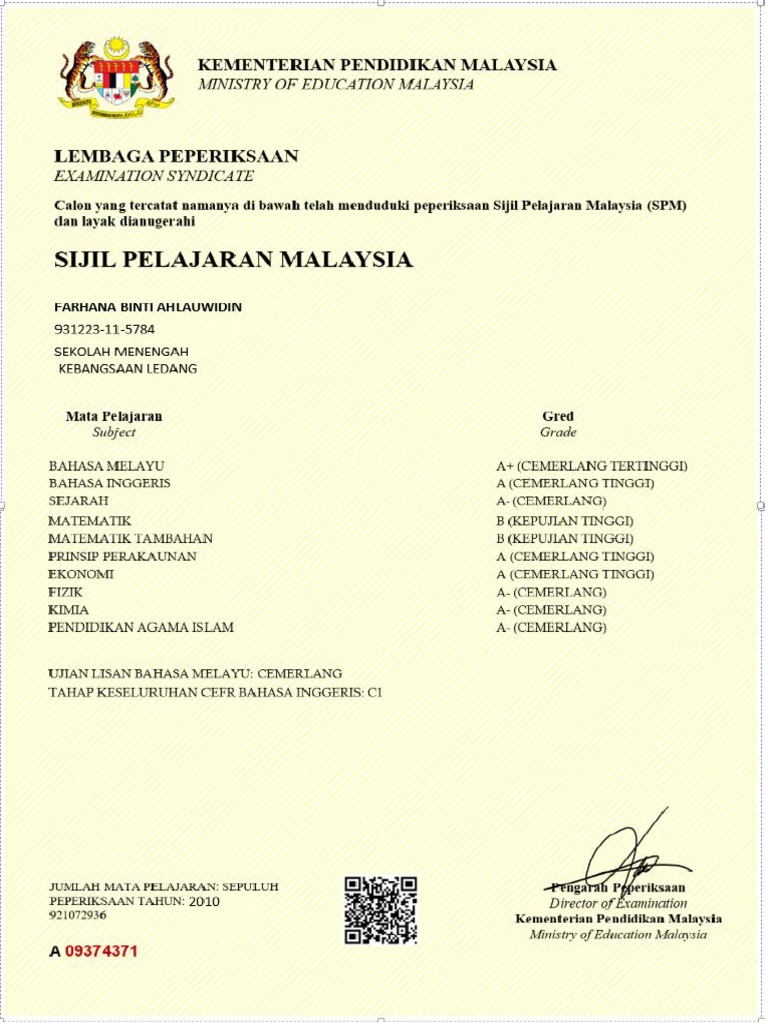 Free Sijil Pelajaran Malaysia Format | PDF