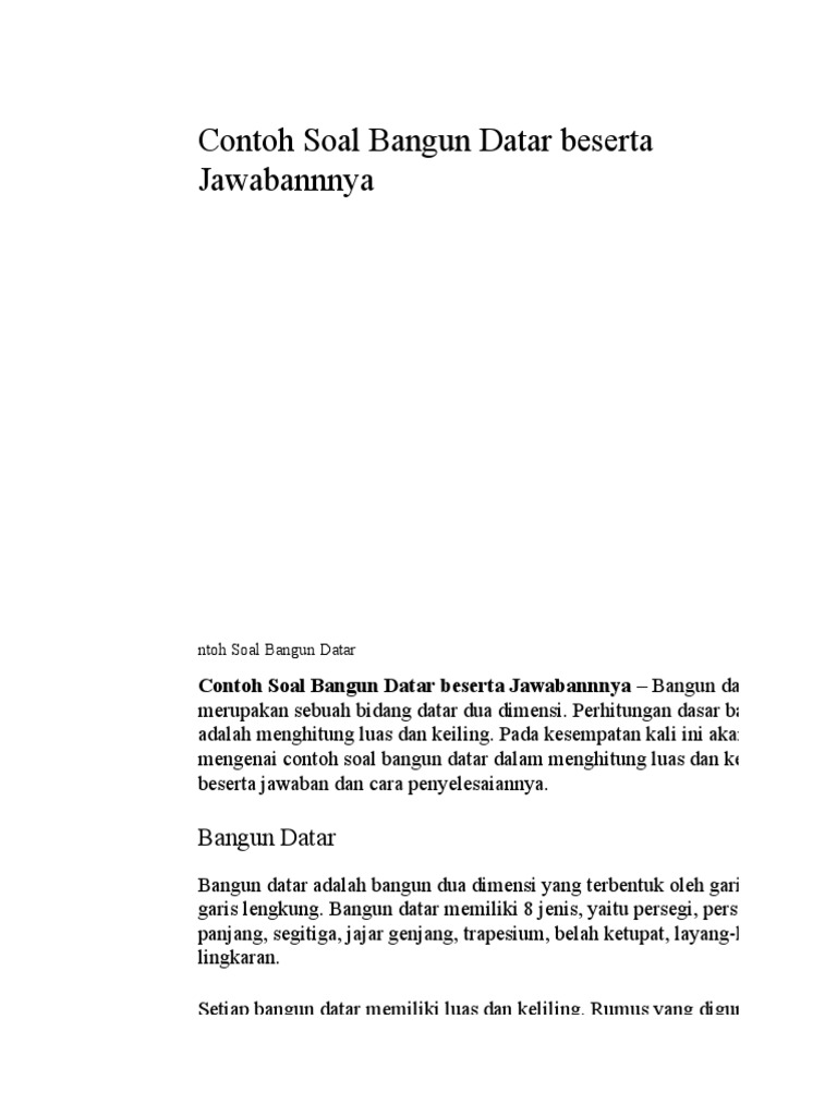 Contoh Soal Bangun Datar Beserta Jawabannnya Pdf