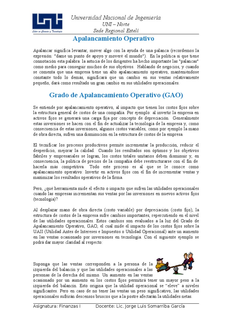Apalancamiento Operativo y Financiero Apalancamiento