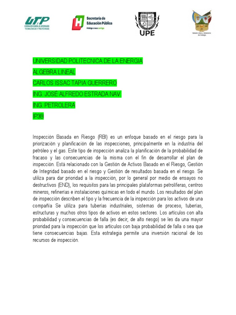 Universidad Politecnica de La Energia Algebra Lineal Carlos Issac Tapia