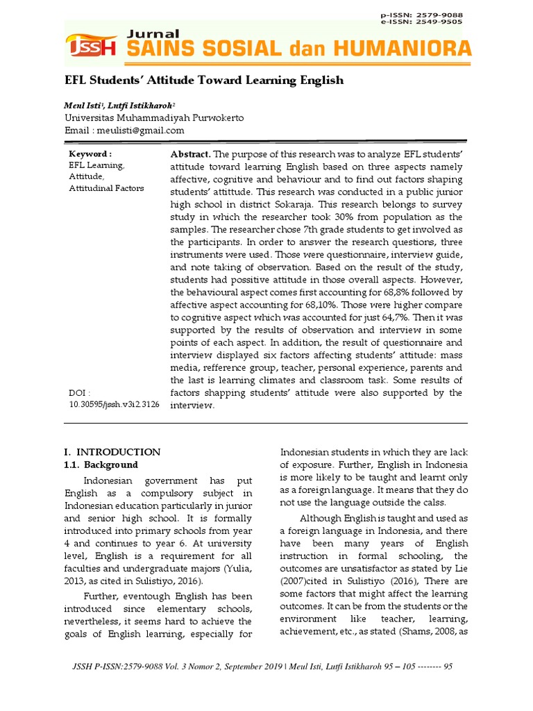 EFL Students Attitude Toward Learning English | PDF | Learning ...
