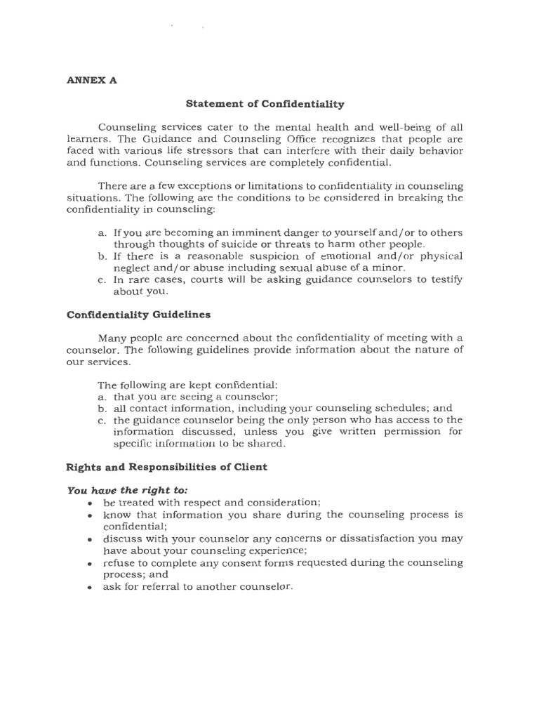 Counseling Confidentiality Guidelines | PDF | Psychotherapy ...