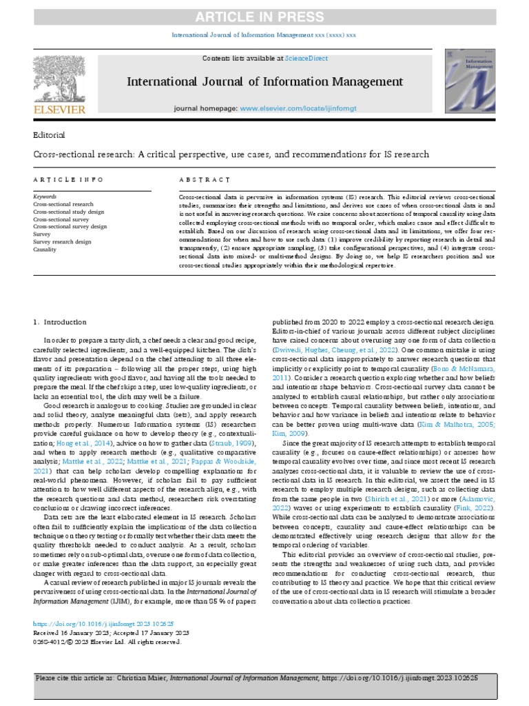 CrossSectional Research A Critical Perspective, Use Cases, and For IS Research