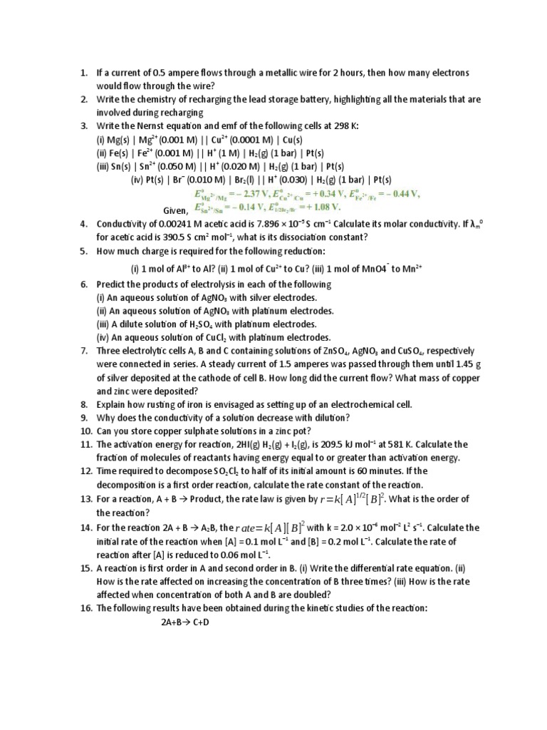 Chemistry Test PDF Reaction Rate