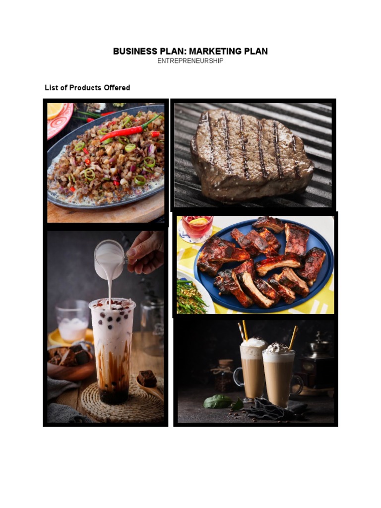 Marketing Plan for a Food and Beverage Entrepreneurship Menu Options