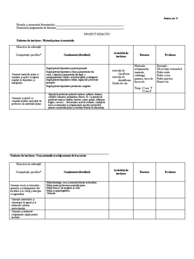 Anexa nr.4 Proiectul Didactic | PDF