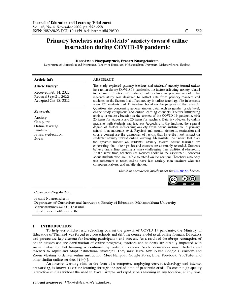 Anxiety in Online Learning During COVID-19 | PDF | Educational ...