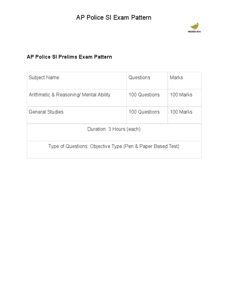 Ap Police Si Test Pattern Pdf
