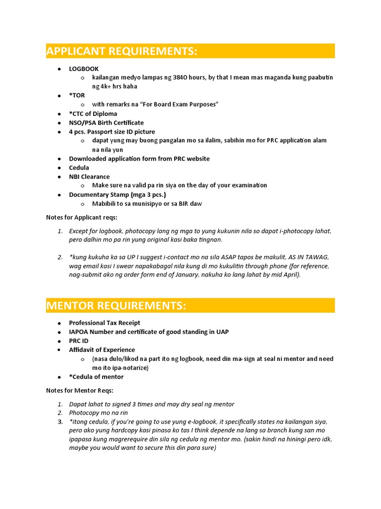 PRC Board Exam Application Requirements | PDF