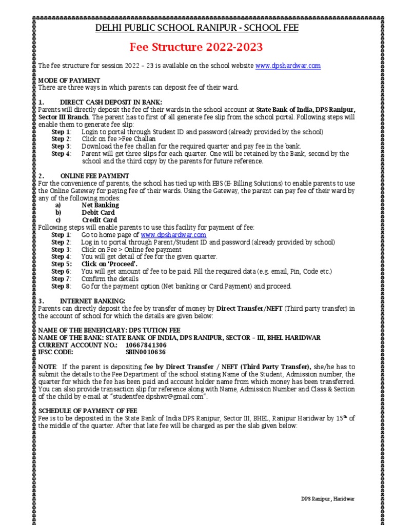 DPS Ranipur Fee Payment Guide | PDF | Banks | Payments
