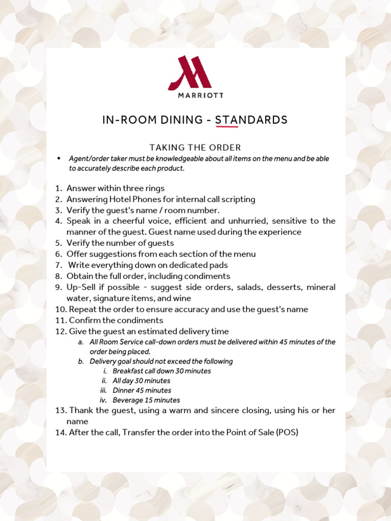 Room Service Order Taking Standards | PDF