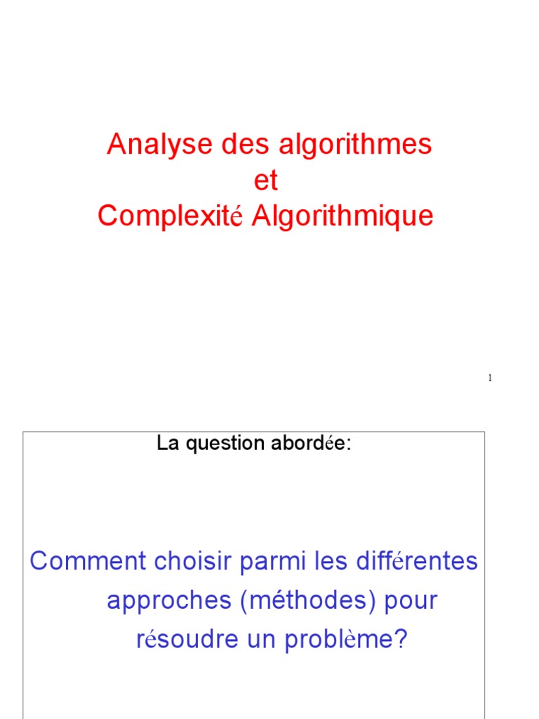 Chap 01 Complexité Algo | PDF | Théorie de la complexité (informatique ...